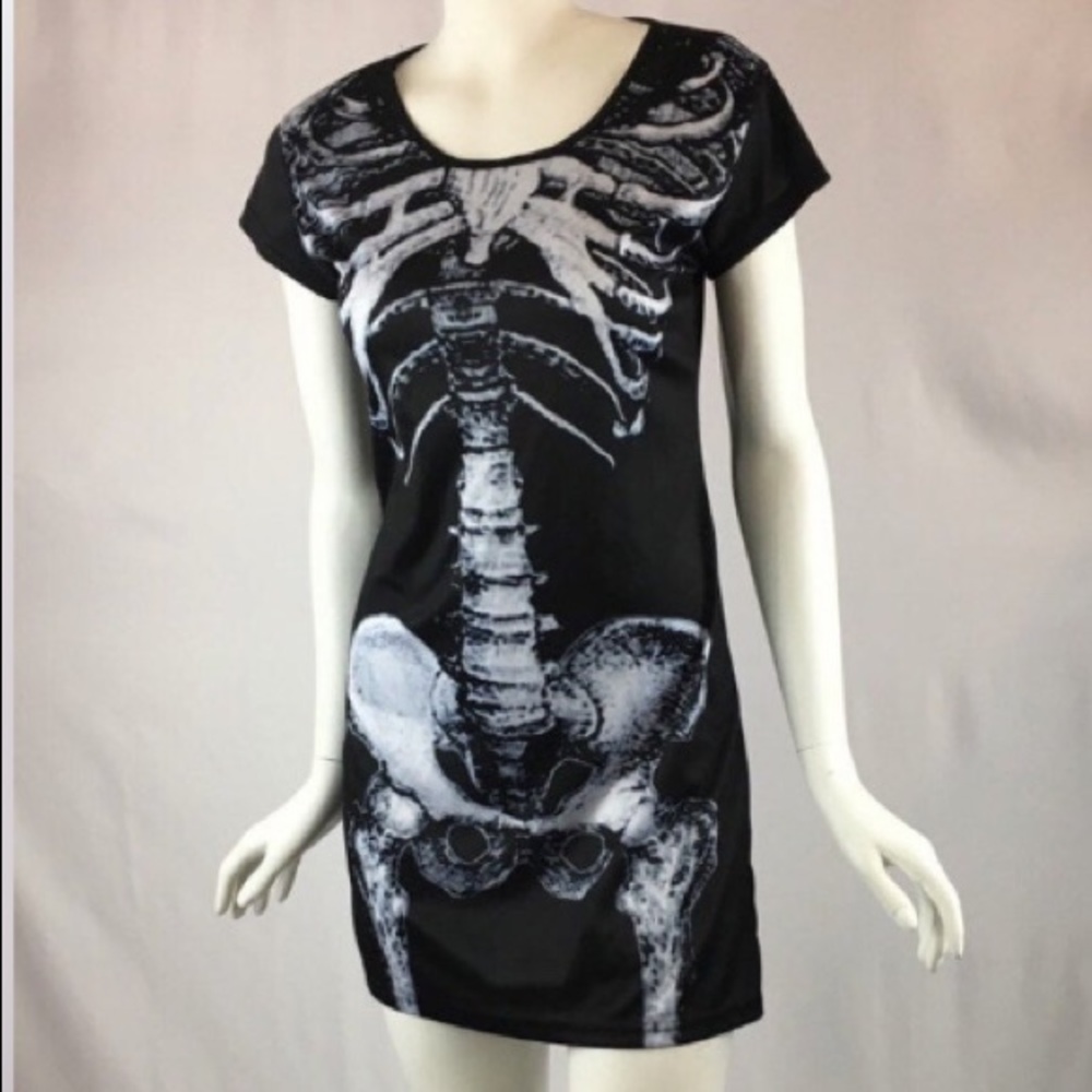 Goth Skeletal Mini Dress - Picture 3 of 4